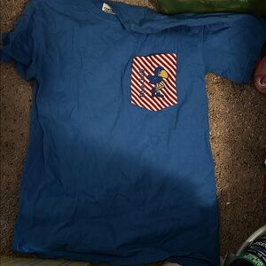 KU Blue Tee with Vintage-Style Pocket Design